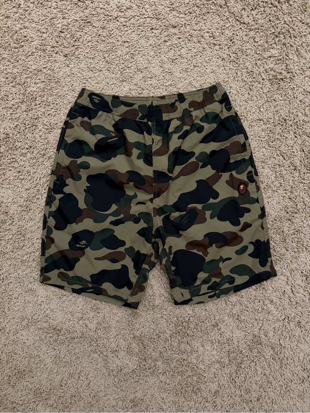 A BATHING APE Camo Nylon Board Swim Shorts Mens Size Small